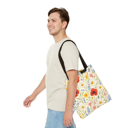 Wildflower Poppy Print Tote Bag | Floral All-Over Pattern