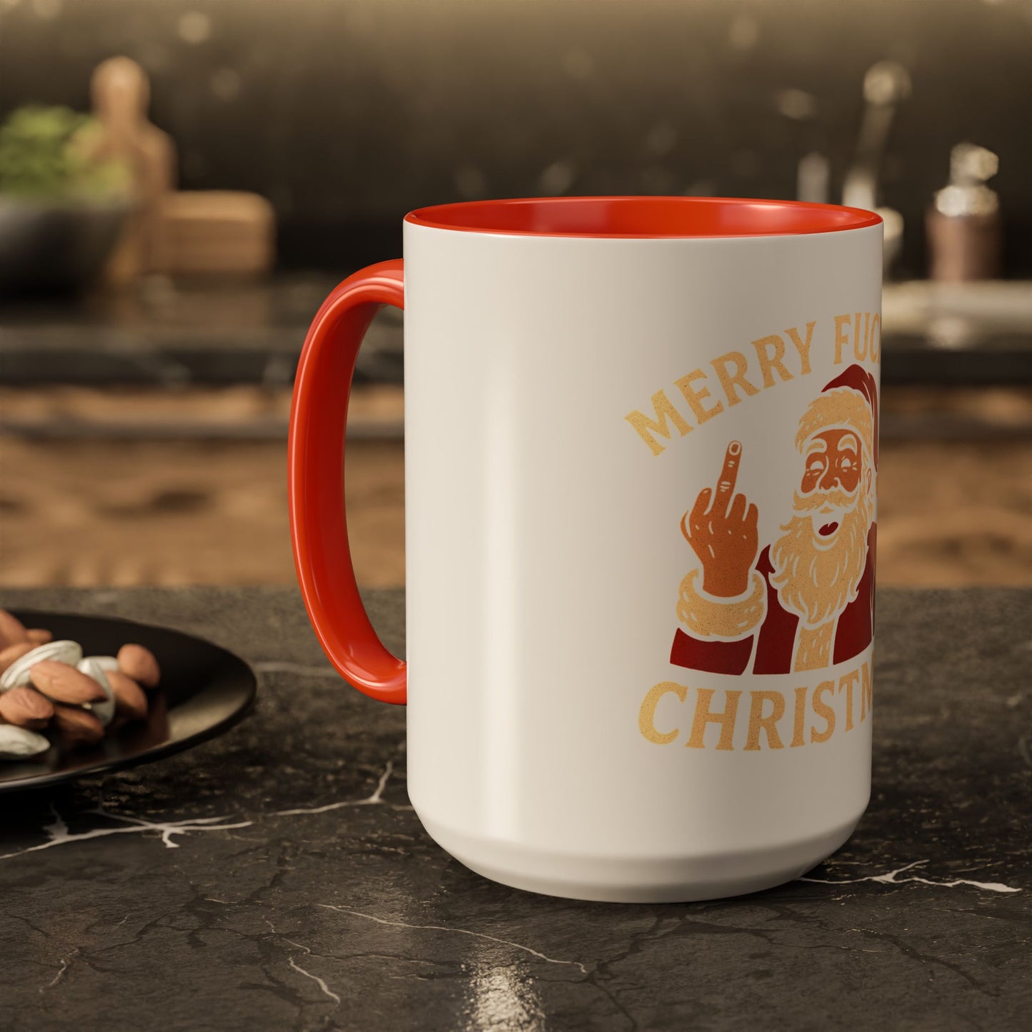 Irreverent Merry Christmas Mug — Funny Santa Middle Finger Coffee Cup (11oz & 15oz)