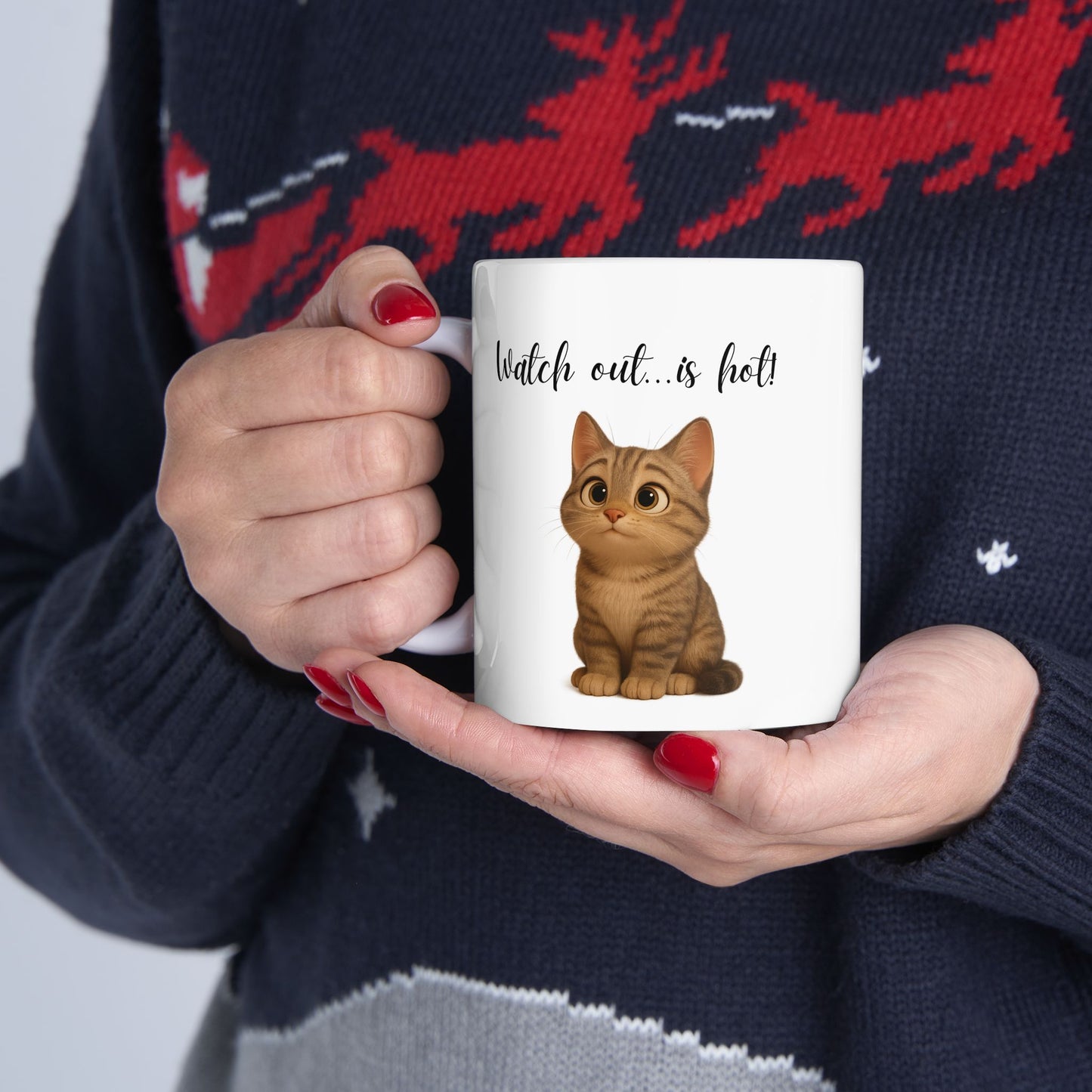 Latte Lover Ceramic Mug — Cute Coffee Cat Illustration (11oz, 15oz)