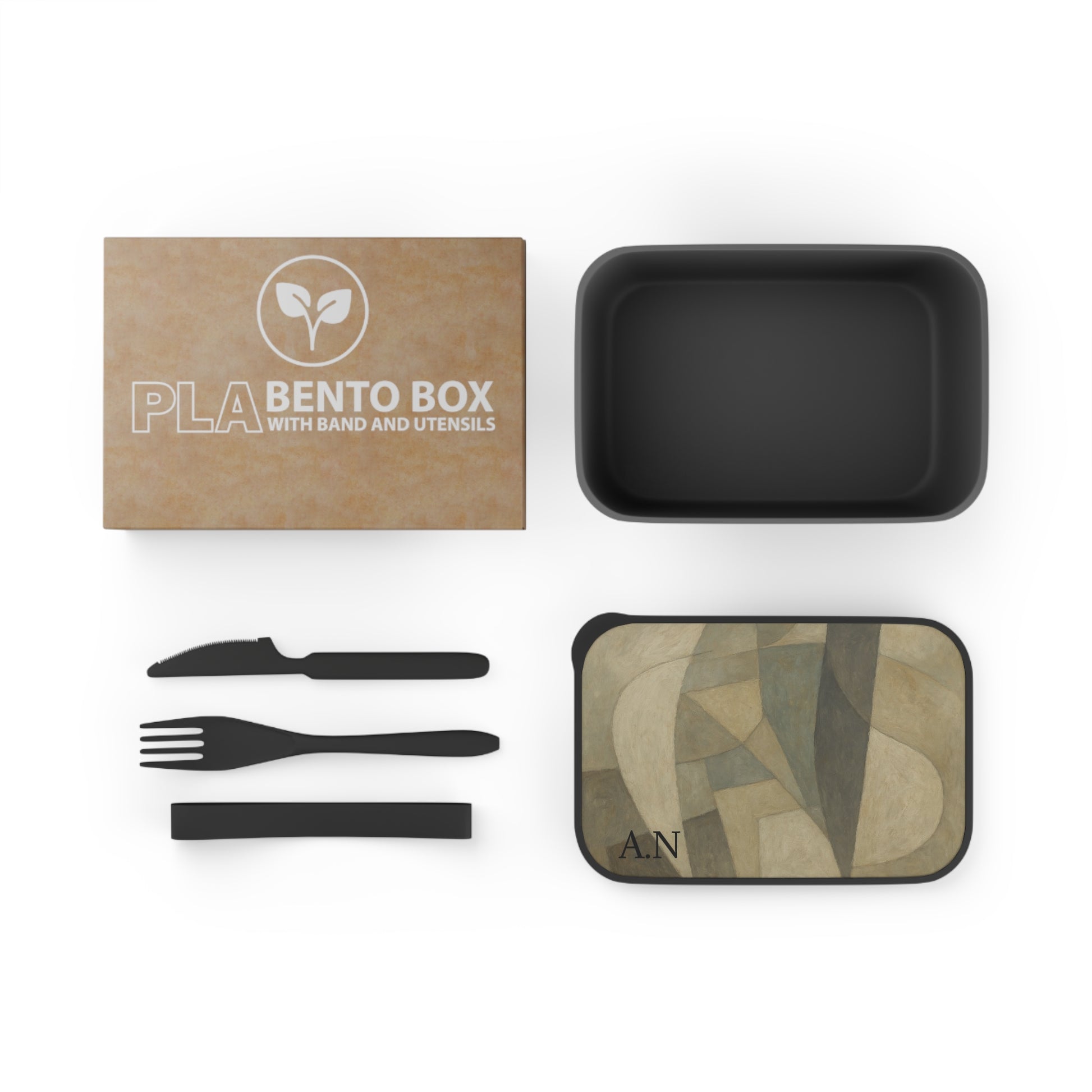 Abstract Geometric Pattern Bento Box | PLA Lunchbox with Band and Utensils
