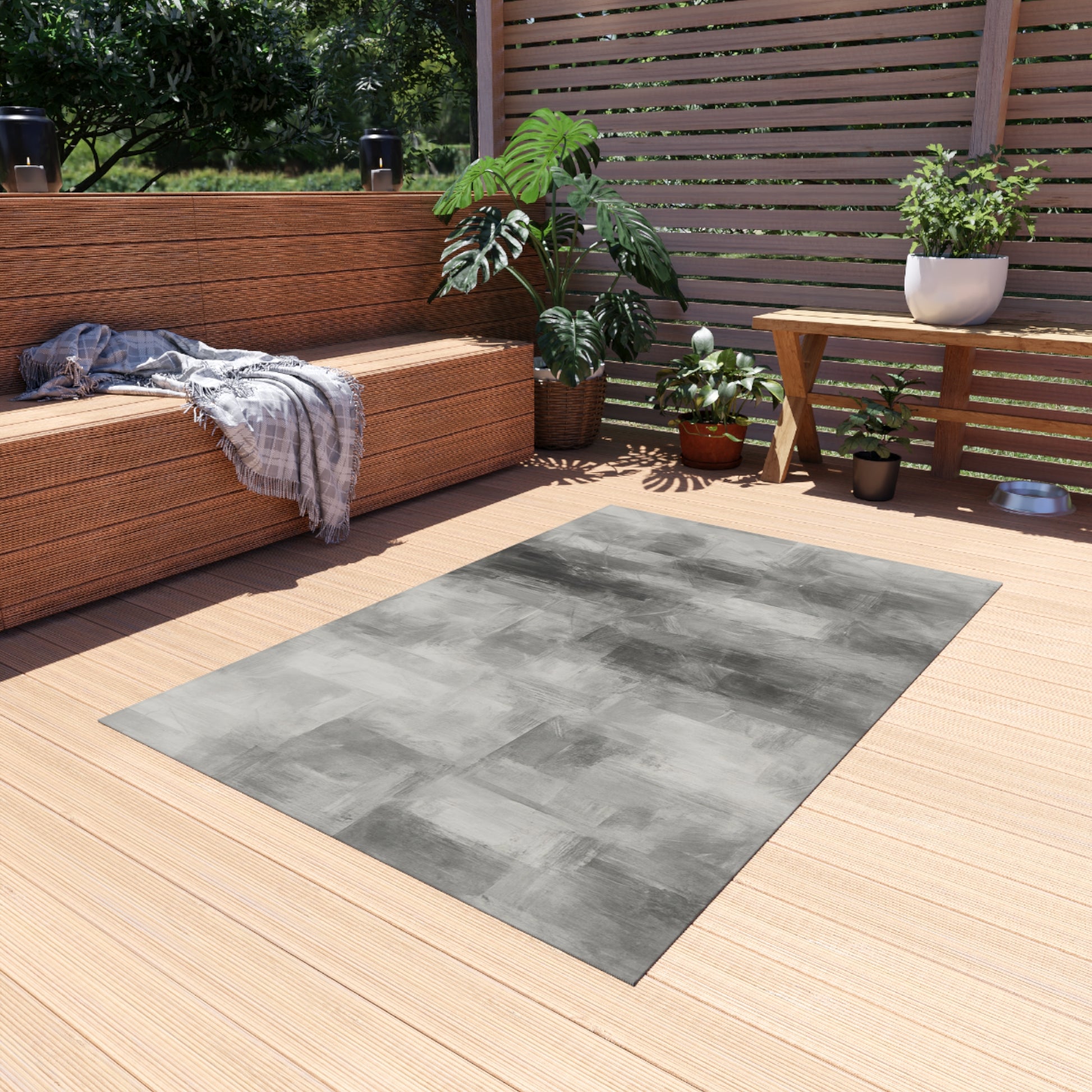 Stylish Outdoor Rug - Modern Patio Decor, Quality Grey Area Mat for Decks, Garden, Beach Blanket, Durable Outdoor Flooring - TRV