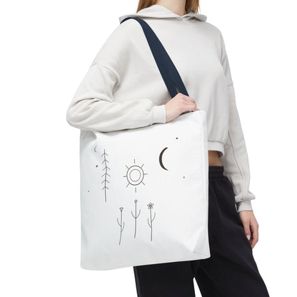 Minimal Moon and Sun Botanical Tote | Celestial Line Art Bag