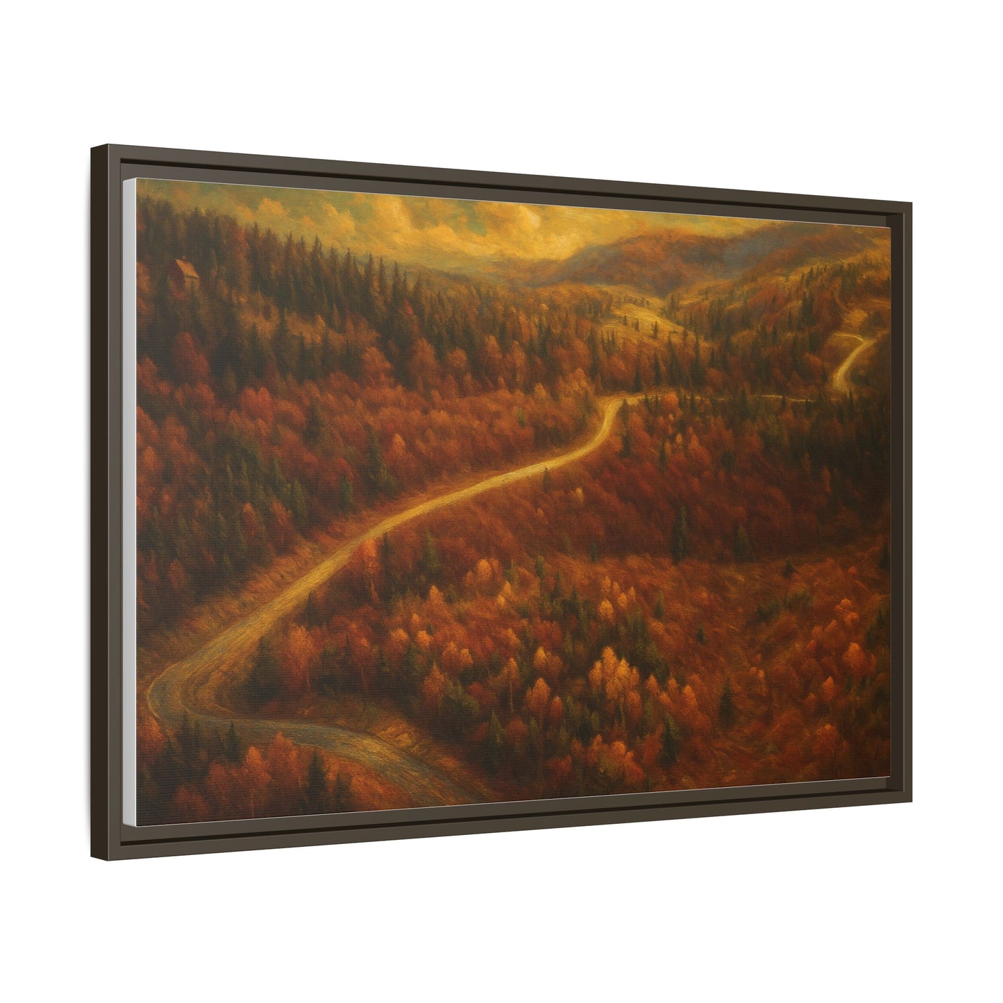 Autumn Landscape Framed Canvas Art, Cozy Home Decor, Warm Fall Vibes, Gift for Nature Lovers, Perfect for Thanksgiving - TRV