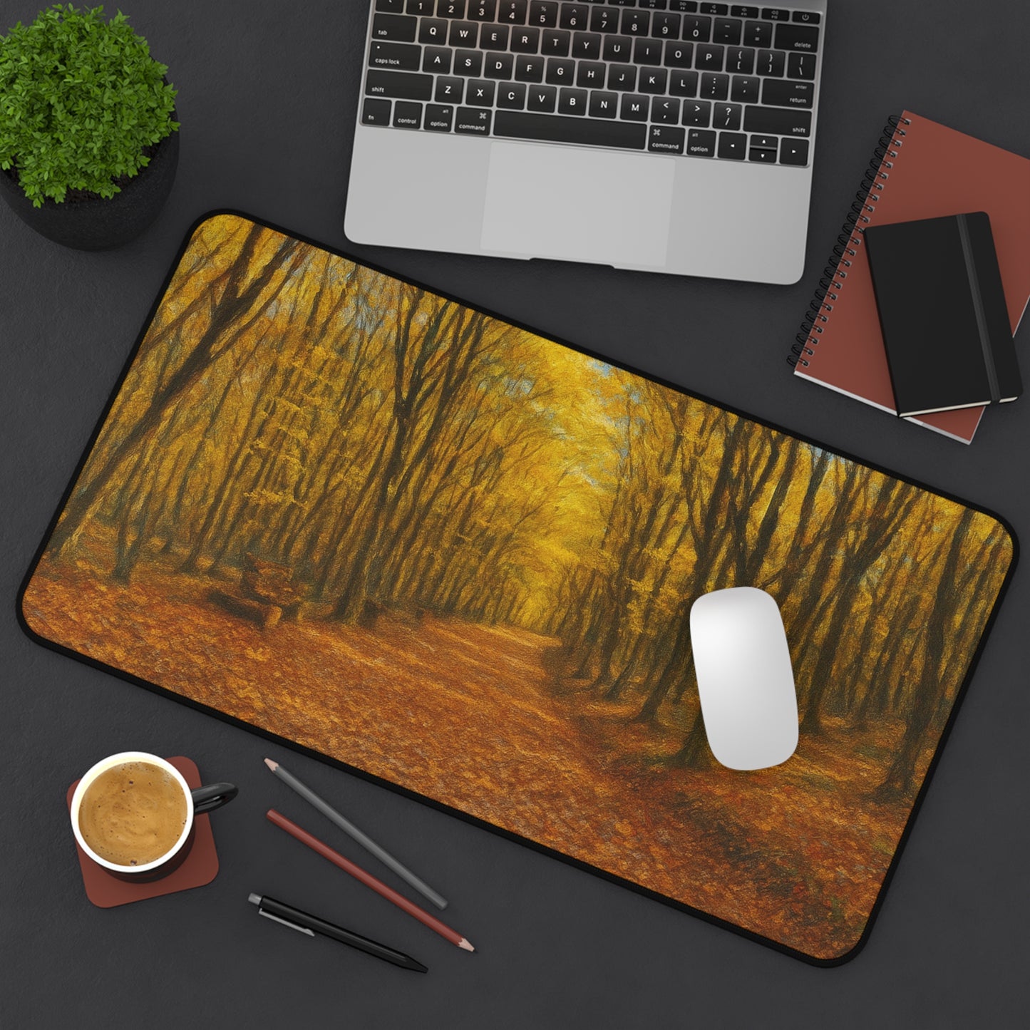 Autumn Forest Path Desk Mat | Fall Leaves Scenic Mousepad - TRV