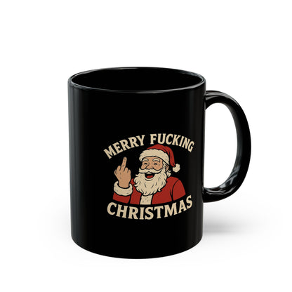 Irreverent Merry Christmas Mug — Funny Santa Coffee Mug (Black, 11/15oz)
