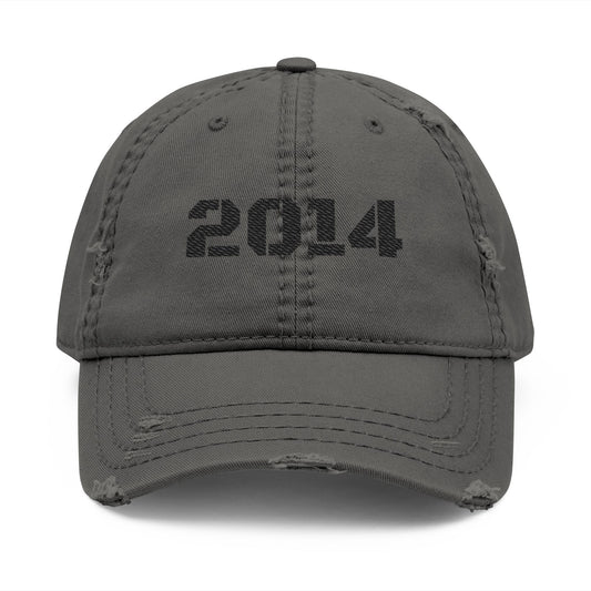 Distressed Dad Hat with 2014 Embroidery, Vintage Cap for Casual Outings, Gift for Dads, Unisex Adjustable Headwear, Trendy Summer Accessory - TRV