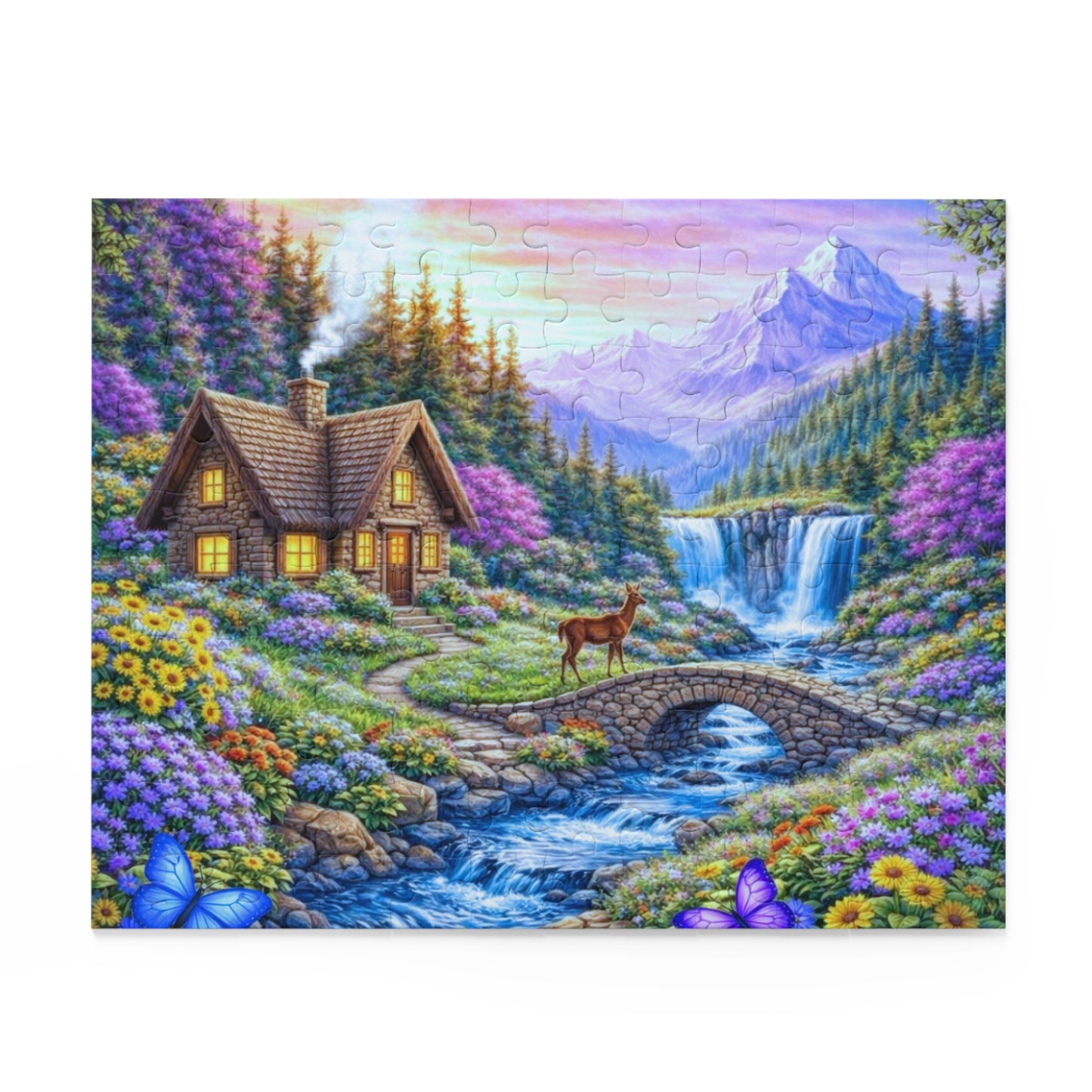 Scenic Mountain Cottage Jigsaw Puzzle — 120/252/500-Piece Nature Landscape Puzzle