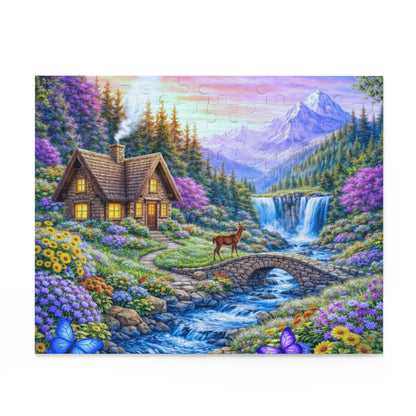 Scenic Mountain Cottage Jigsaw Puzzle — 120/252/500-Piece Nature Landscape Puzzle
