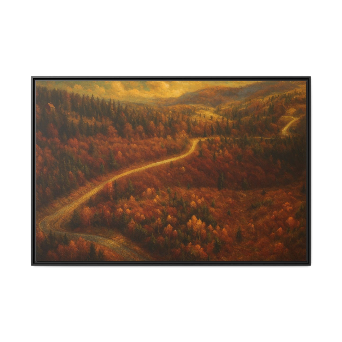 Autumn Landscape Framed Canvas Art, Cozy Home Decor, Warm Fall Vibes, Gift for Nature Lovers, Perfect for Thanksgiving - TRV