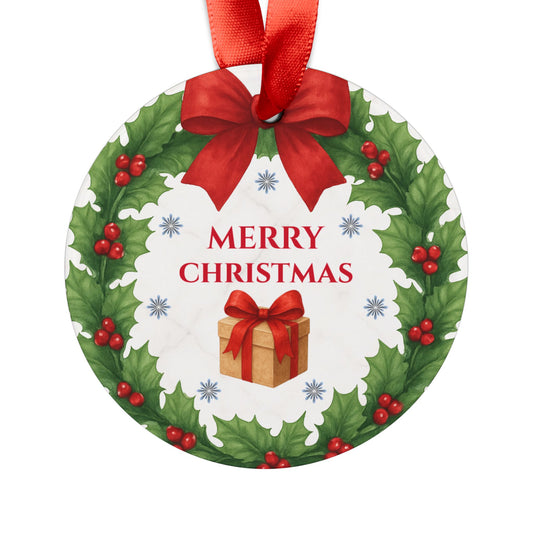 Merry Christmas Wreath ornament | Round Acrylic Holiday Ornament - TRV