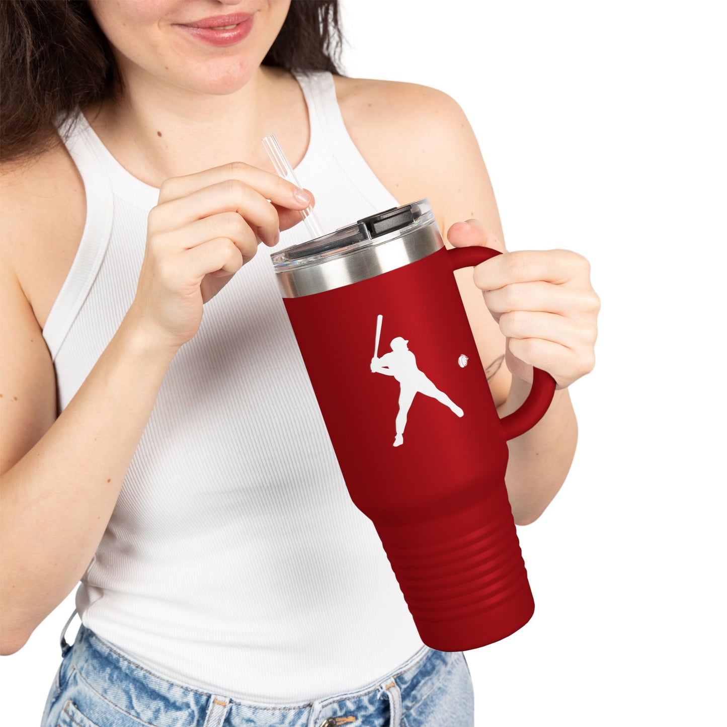 Insulated Travel Mug for Sports Lovers, 40oz Tumbler, Red Baseball Design, Perfect Gift for Fans, Outdoor Adventures, Road Trips, Tailgating