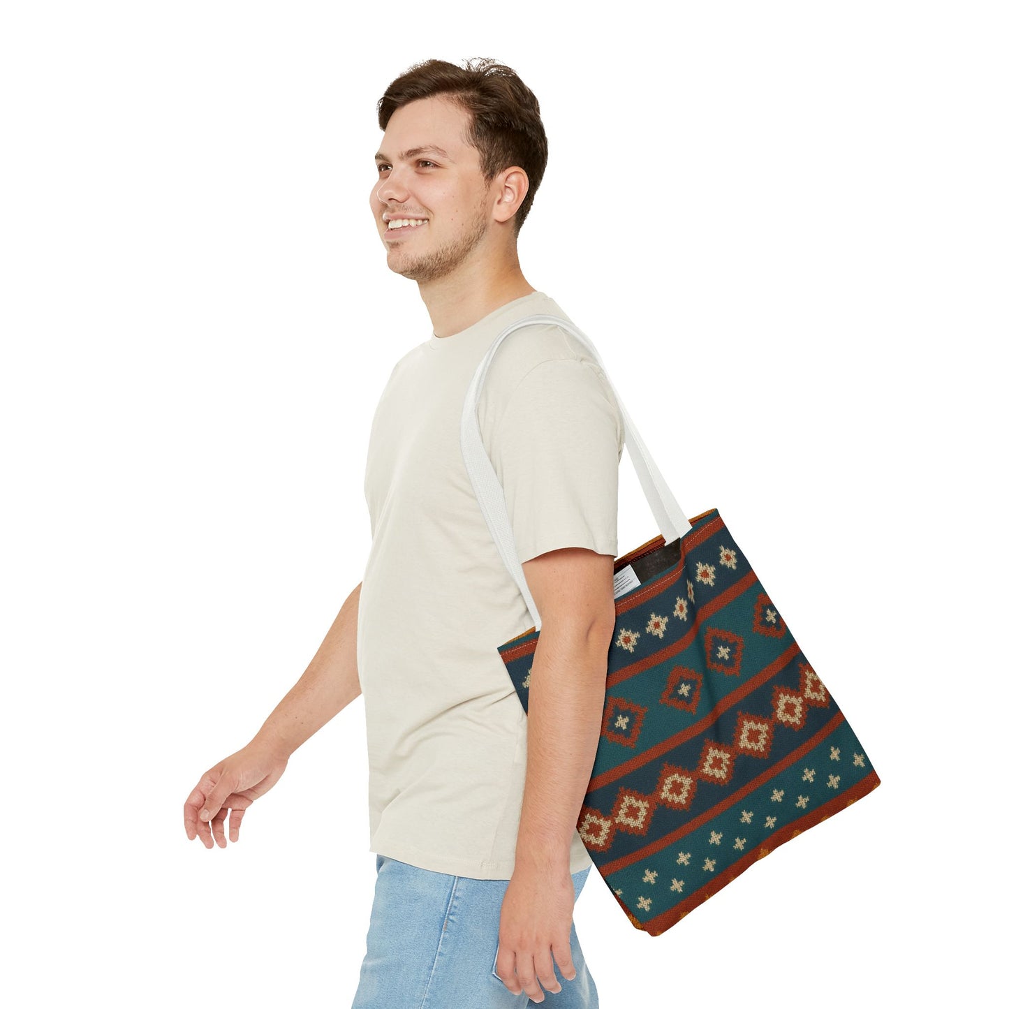 Southwestern Diamond Pattern Tote Bag | Aztec Tribal Geometric Print - TRV
