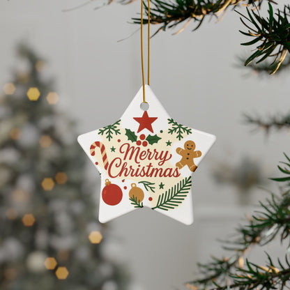 Merry Christmas Ceramic Ornament — Double-Sided Holiday Tree Decoration (Gingerbread & Candy Cane Design)