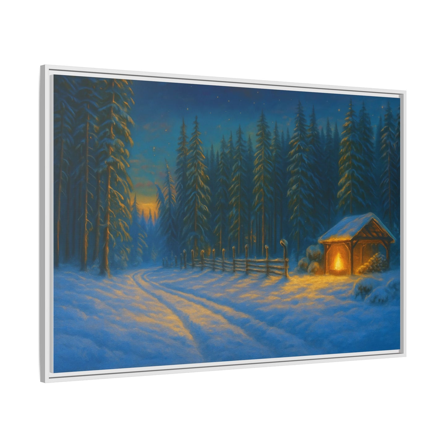 Framed Winter Landscape Canvas, Cozy Cabin Art, Christmas Decor, Winter Home Decor, Holiday Gift, Wall Art - TRV