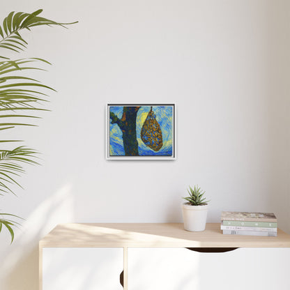 Framed Matte Canvas Art — Van Gogh-Style Swirling Night with Hanging Beehive