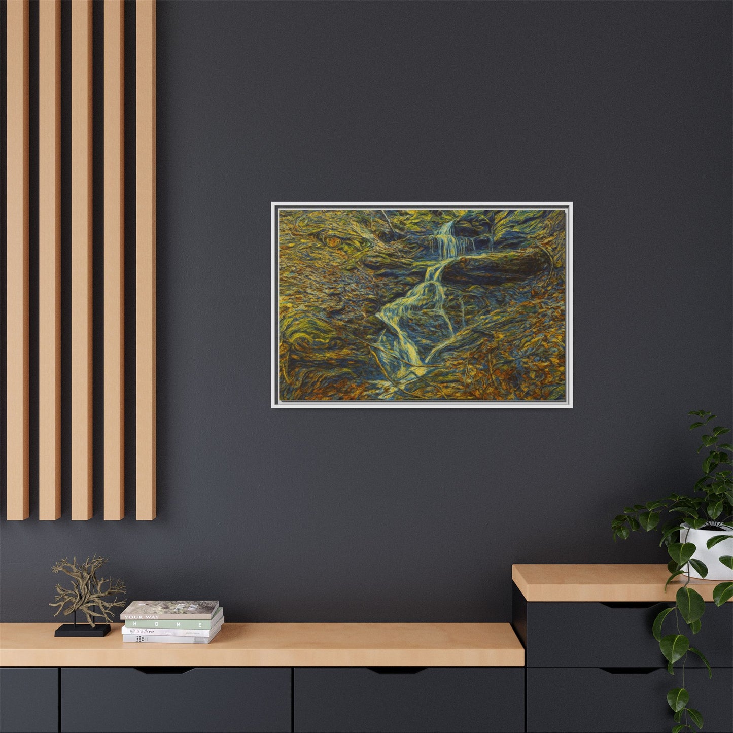 Van Gogh Style Framed Matte Canvas Art Print - Nature-Inspired Wall Decor, Abstract Waterfall Artwork, Home Office Decoration - TRV