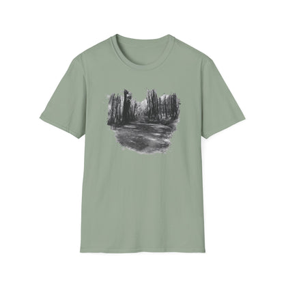 Unisex Softstyle T-Shirt with Abstract Landscape Art, Casual Wear, Gift for Art Lovers, Everyday Fashion, Nature Inspired Tee - TRV