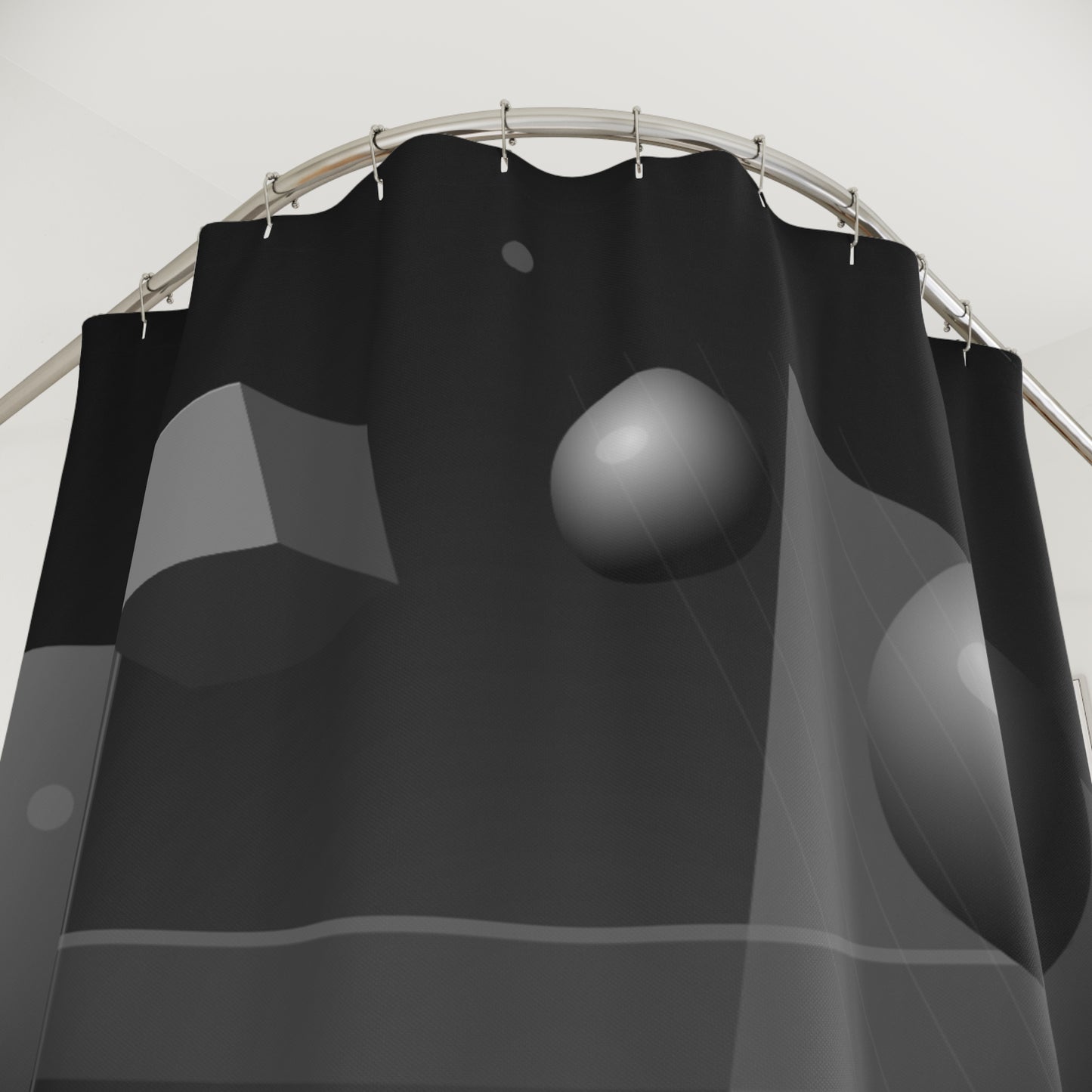 Monochrome 3D Shapes Shower Curtain | Abstract Geometric Bathroom Decor