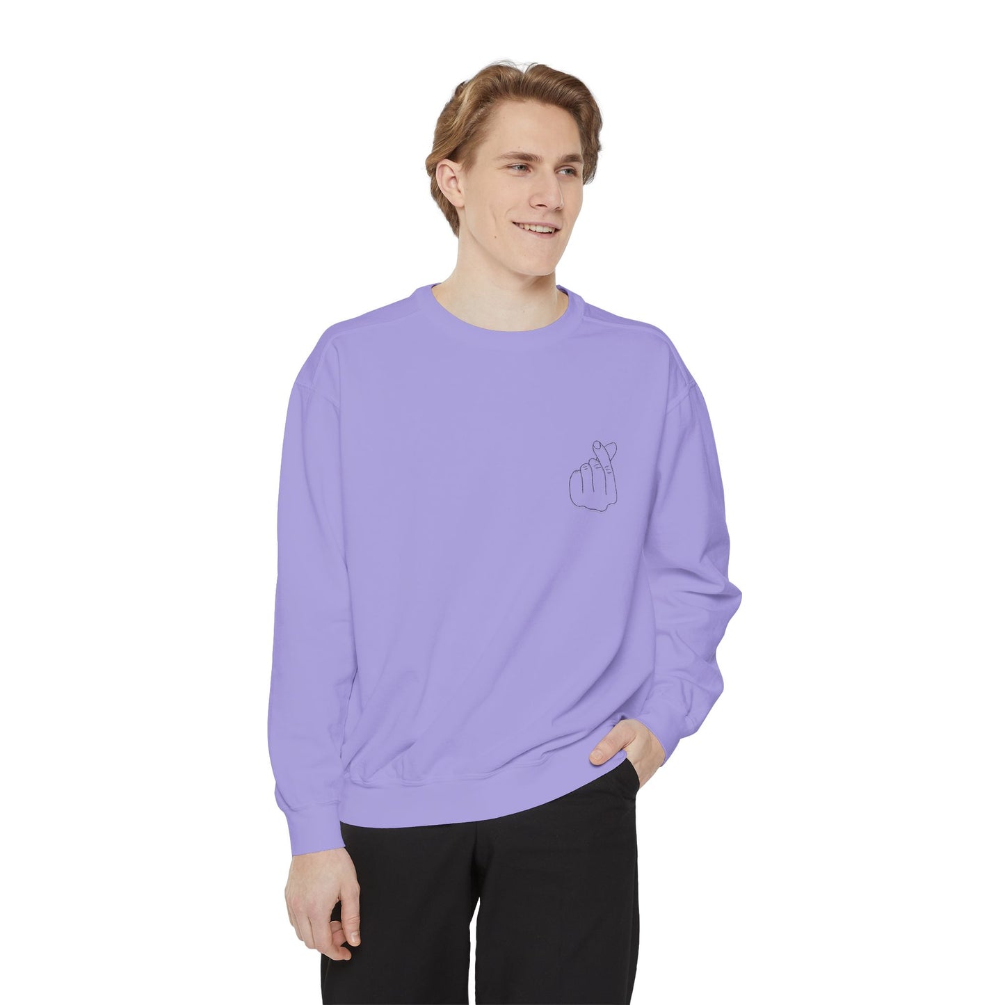 Minimalist Peace Hand Sweatshirt — Small Chest Line Art Crewneck