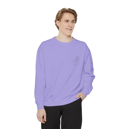 Minimalist Peace Hand Sweatshirt — Small Chest Line Art Crewneck