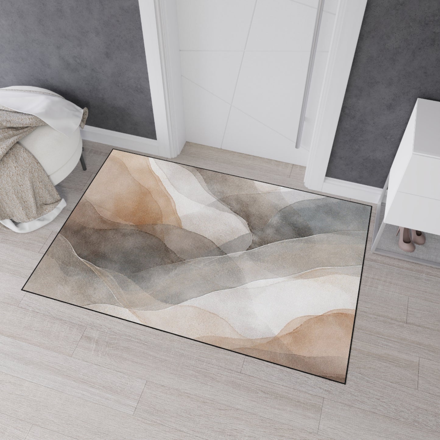 Neutral Watercolor Landscape Heavy Duty Floor Mat | Abstract Earth Tones Rug