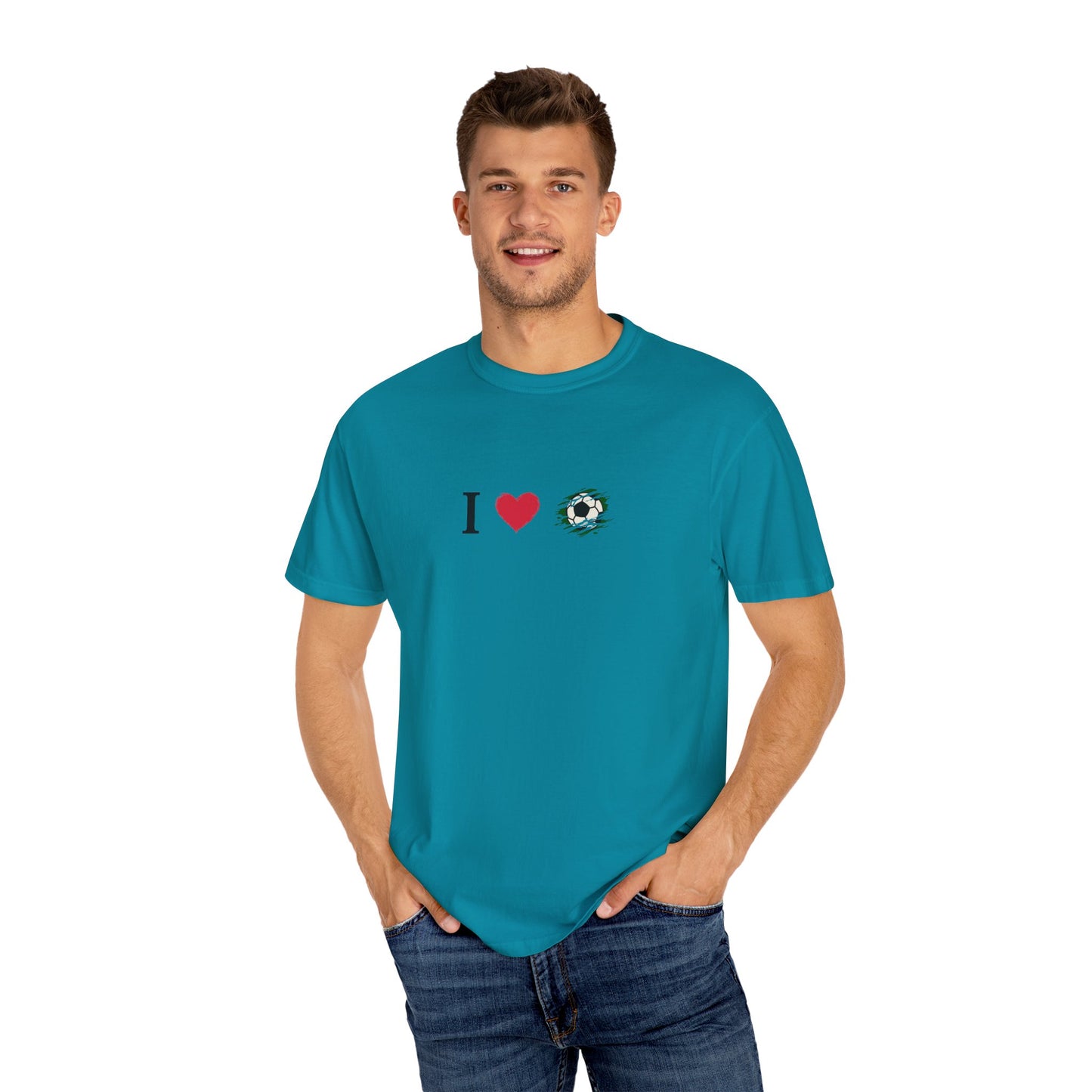 I Love Football (Soccer) Unisex Garment-Dyed T-shirt, Casual Tee, Everyday Wear, Gift for Him/Her, Stylish Apparel - TRV