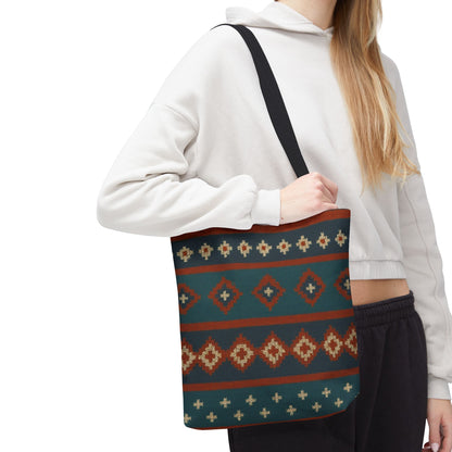 Southwestern Diamond Pattern Tote Bag | Aztec Tribal Geometric Print - TRV