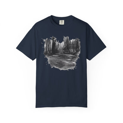 Artistic Forest Scene T-shirt | Nature Lover Gift, Outdoor Adventure Tee, Eco-Friendly Fashion, Vintage Inspired Clothing, Unisex Gift - TRV