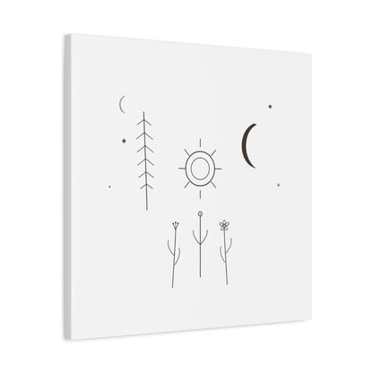 Minimal Sun Moon Botanical Canvas | Stretched Matte Wall Art