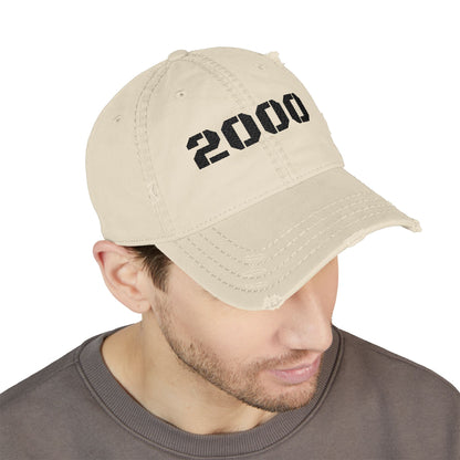 Distressed Dad Hat with '2000' Embroidery, Vintage Style Cap for Casual Outfits, Great Gift for Dads, Birthdays, and Anniversaries - TRV