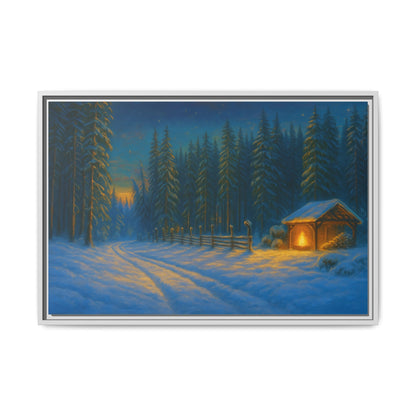 Framed Winter Landscape Canvas, Cozy Cabin Art, Christmas Decor, Winter Home Decor, Holiday Gift, Wall Art - TRV