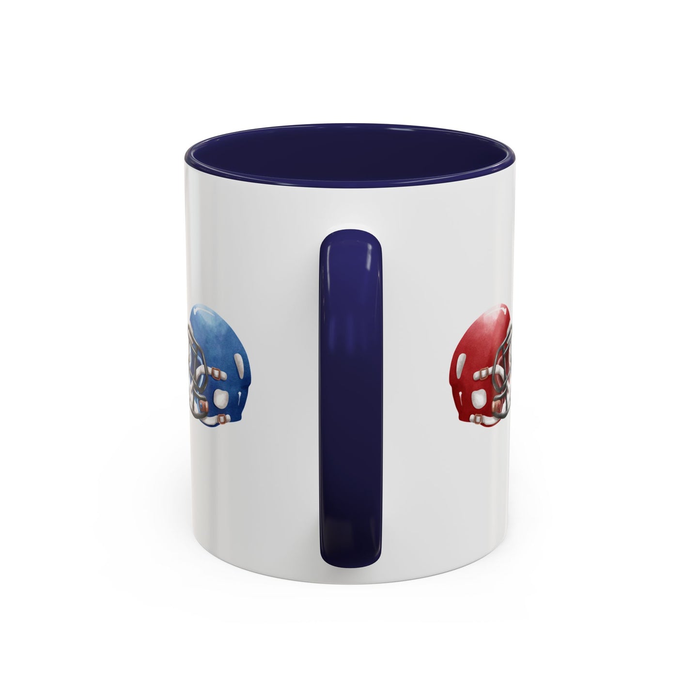 Football Helmet Coffee Mug — Red vs Blue Rivalry Accent Mug (11/15oz)