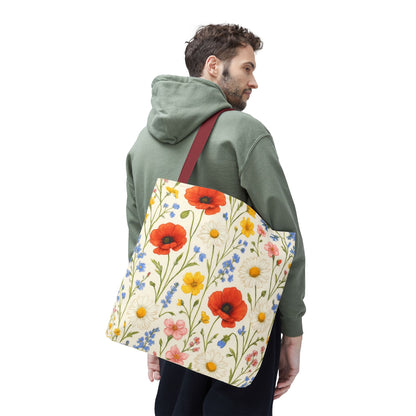 Wildflower Poppy Print Tote Bag | Floral All-Over Pattern