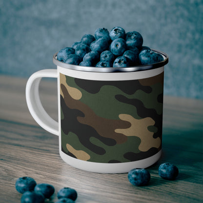 Camouflage Enamel Camping Mug - Adventure Gear, Outdoor Enthusiast Gift, Hiking Accessories, Travel Mug, Rustic Home Decor