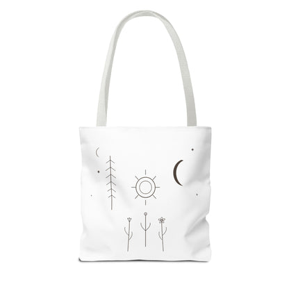 Minimal Moon and Sun Botanical Tote | Celestial Line Art Bag
