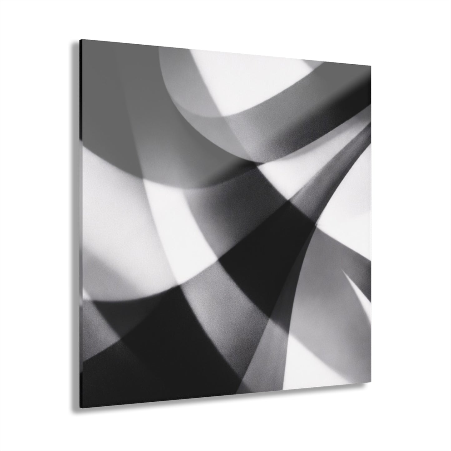 Abstract black and white geometric acrylic print wall art with French cleat hanging, ideal for modern home decor.