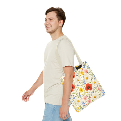 Wildflower Poppy Print Tote Bag | Floral All-Over Pattern