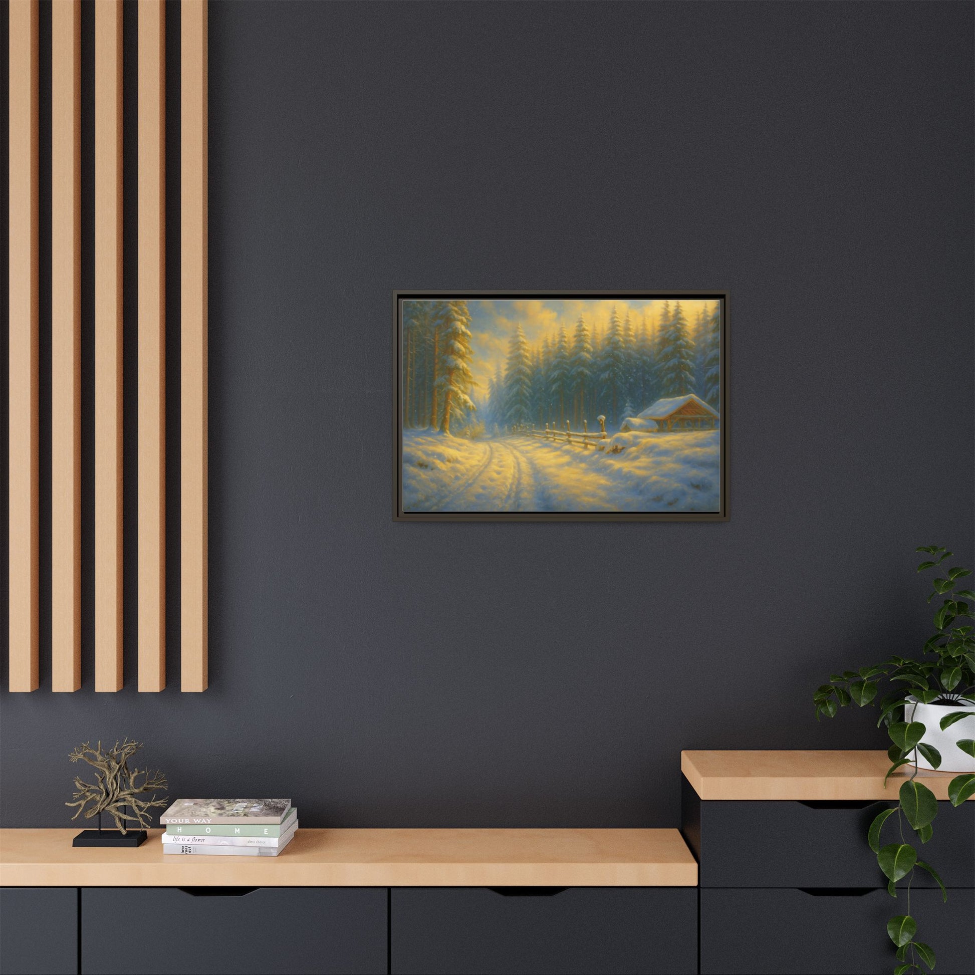 Wall Art Print, Winter Cabin Decor, Nature Scene, Holiday Gift, Cabin Vibes, Christmas Decoration, Matte Canvas, Framed - TRV