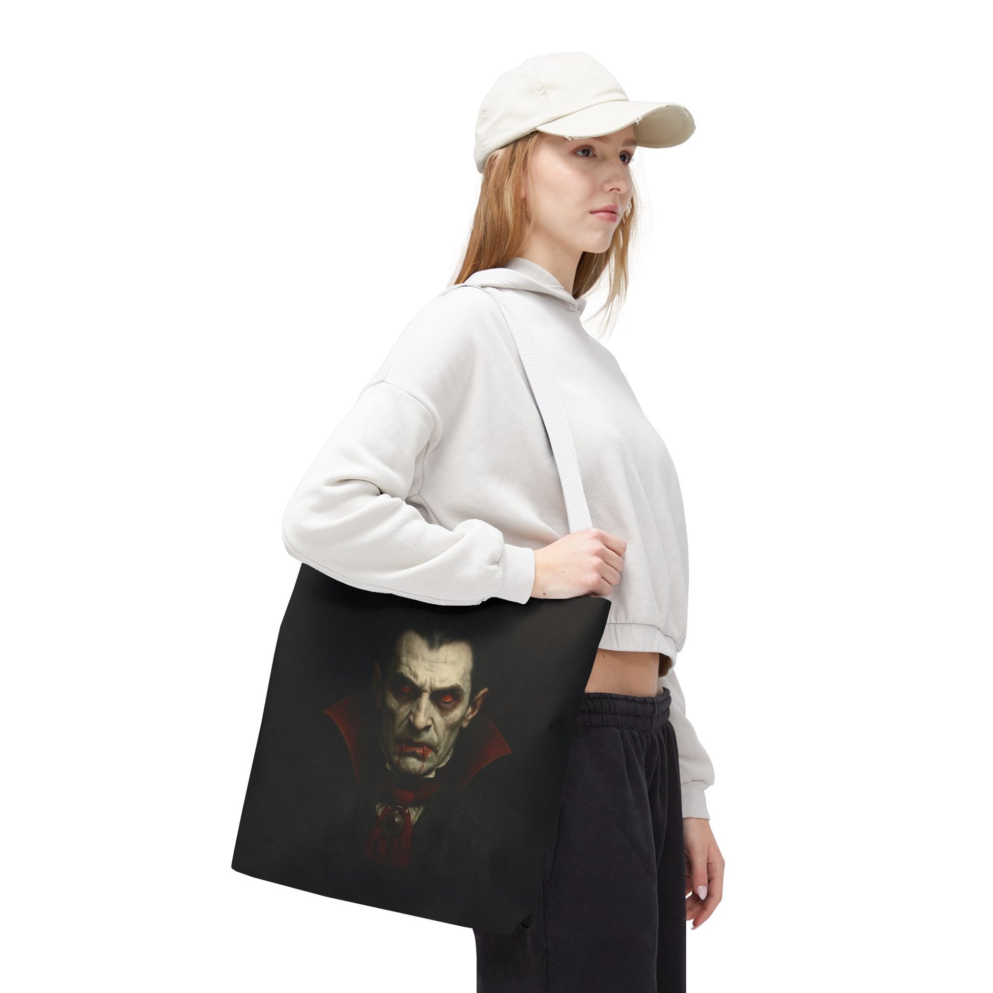 Vampire Haunted Tote Bag, Spooky Shopping Bag, Halloween Accessory, Gothic Style Handbag, Perfect for Halloween Parties, Unisex Tote - TRV