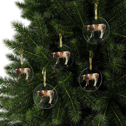 Personalized Cow Acrylic Ornament – Custom Name Farm Animal Christmas Decoration