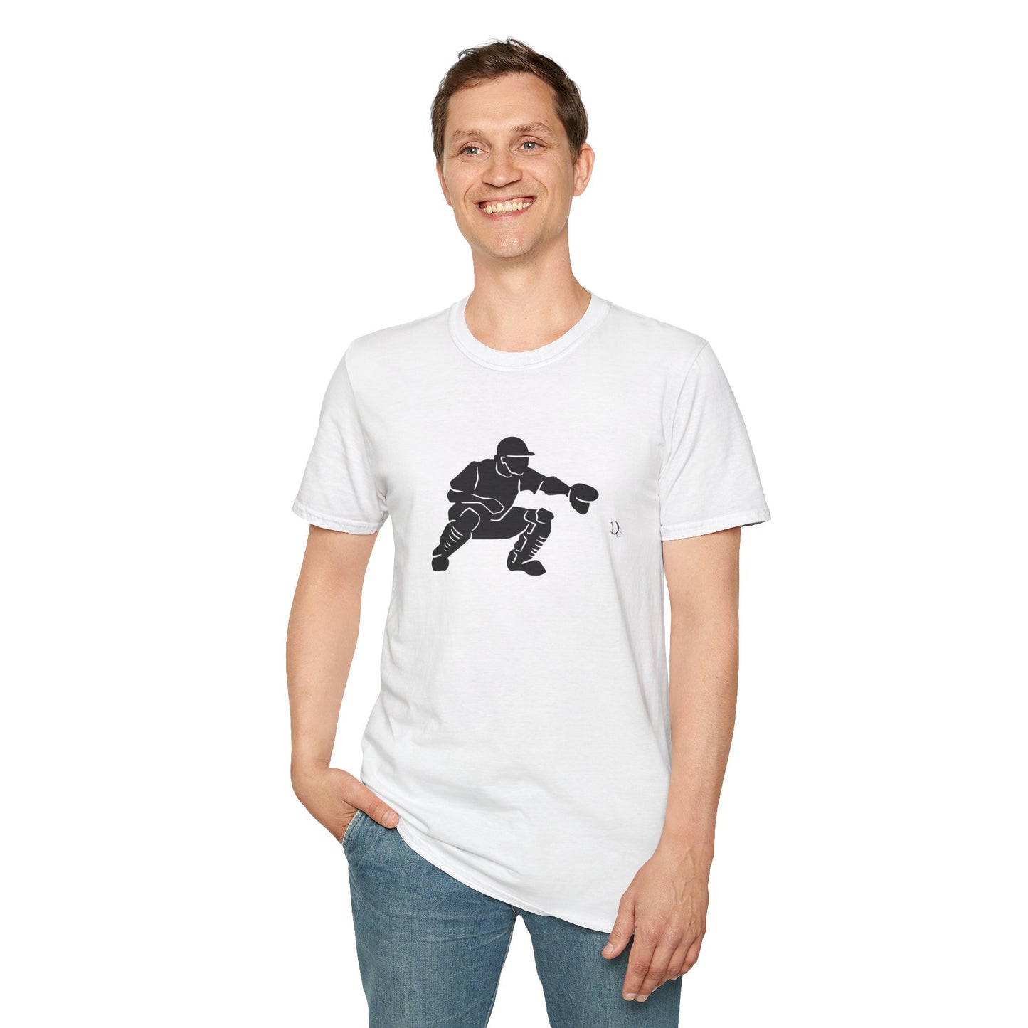Baseball Catcher Unisex Softstyle T-Shirt, Sports Apparel, Gift for Athletes, Workout Gear, Casual Wear, Special Occasions