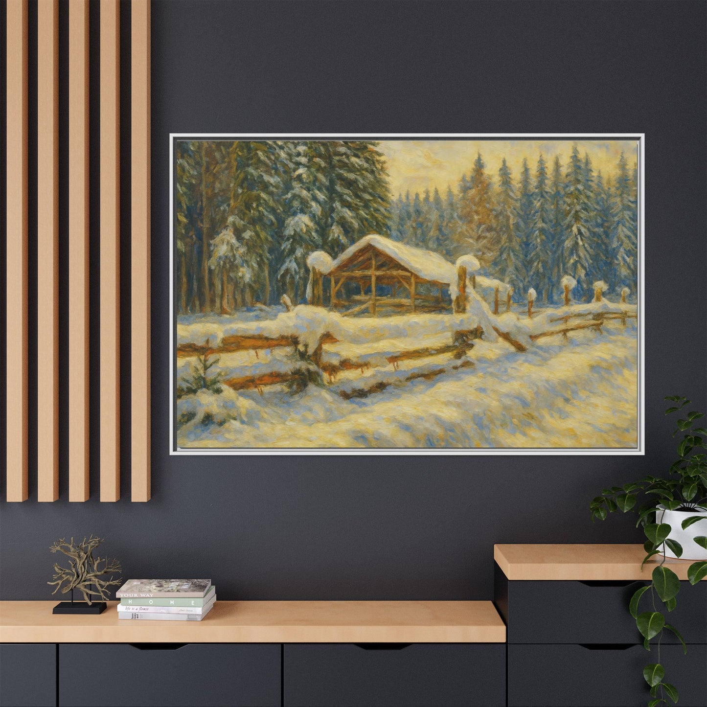 Winter Landscape Framed Canvas Art | Cozy Home Decor | Wall Art for Living Room, Bedroom, Holiday Gift, Rustic Vibes, Art Print - TRV