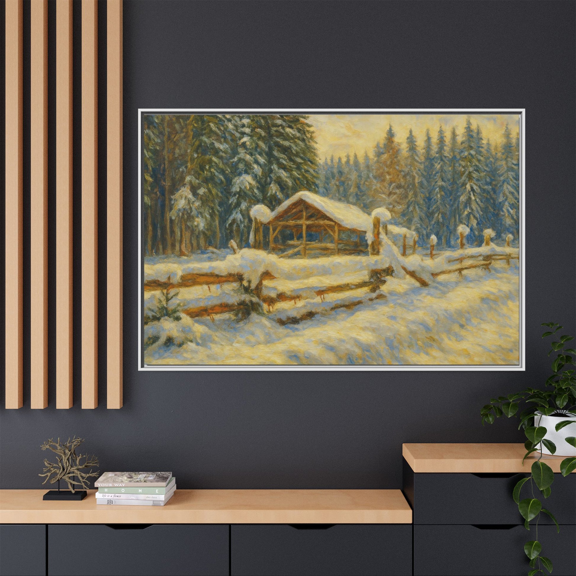 Winter Landscape Framed Canvas Art | Cozy Home Decor | Wall Art for Living Room, Bedroom, Holiday Gift, Rustic Vibes, Art Print - TRV