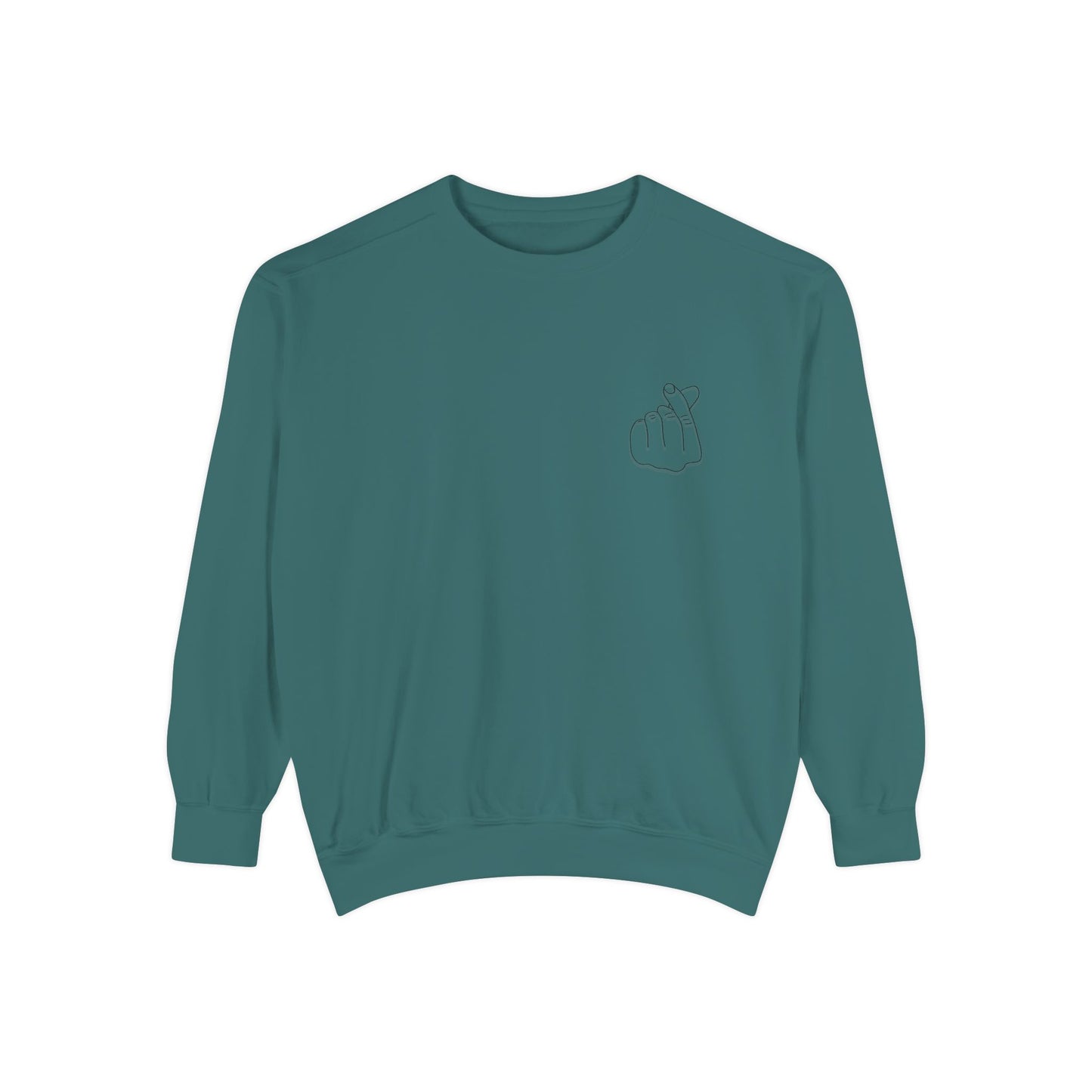 Minimalist Peace Hand Sweatshirt — Small Chest Line Art Crewneck