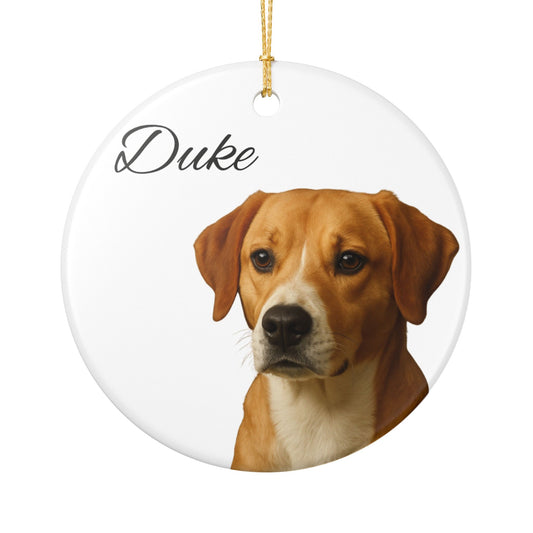 Personalized Dog Portrait Ornament Duke, Ceramic Ornament - TRV