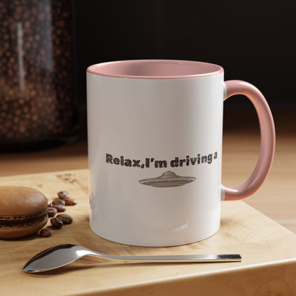 Coffee Mug — “Relax, I’m Driving” UFO Accent Ceramic Mug (11/15 oz)