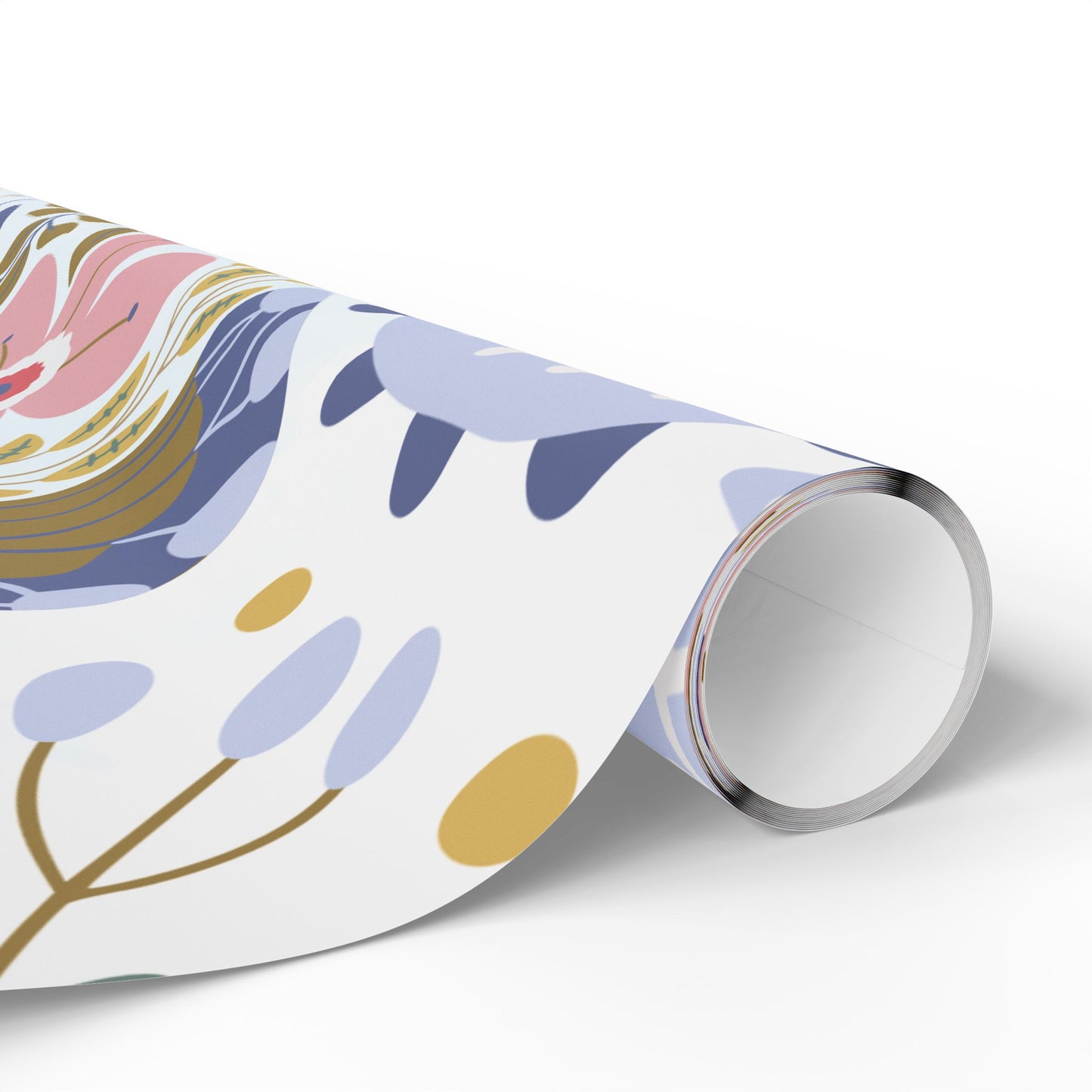 Floral Butterfly Wrapping Paper Roll — Elegant Blue & Gold Garden Gift Wrap