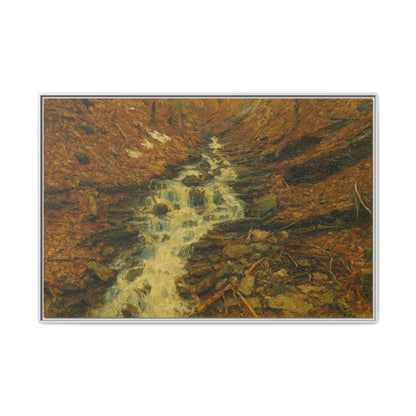 Serene Abstract Nature Canvas Art, Framed Wall Decor, Rustic Home Accent, Earthy Tone Artwork, Tranquil River Scene - TRV