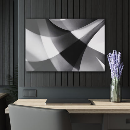 Abstract black and white geometric acrylic wall art by Printify, featuring a modern design with French cleat hanging system.