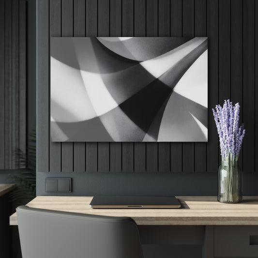 Abstract black and white geometric acrylic wall art by Printify, featuring a modern design with French cleat hanging system.